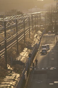 High angle view of cars on road in city