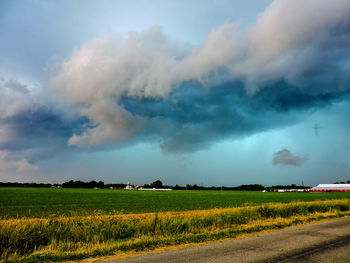 Scenic view of field against cloudy sky