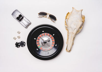 Close-up of clock on white background