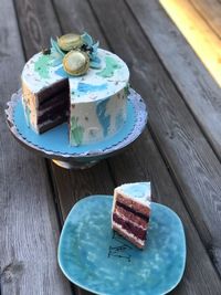 High angle view of cake on table