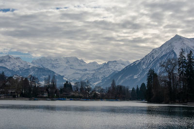 Scenic view of snowcapped mountains against sky