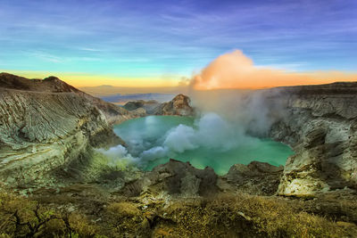 Panoramic view of volcanic landscape against sky