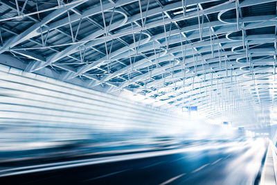 Blurred motion of modern train in city