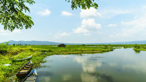 Scenic view of lake against sky