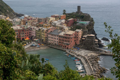High angle view of vernazza in sea