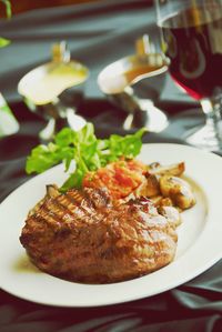 Close-up of meal served on table