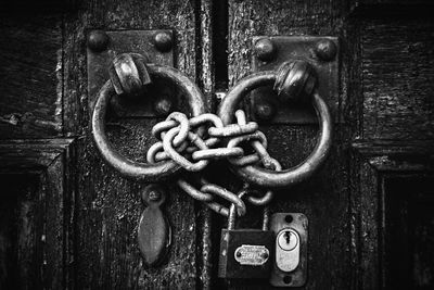 Close-up of padlock on door