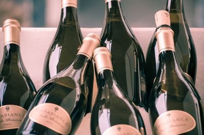 Close-up of wine bottles