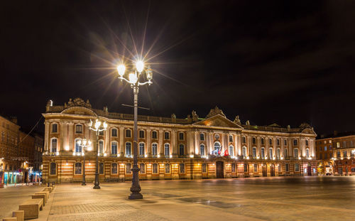 Illuminated buildings at night