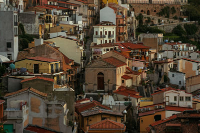 High angle view of buildings in city