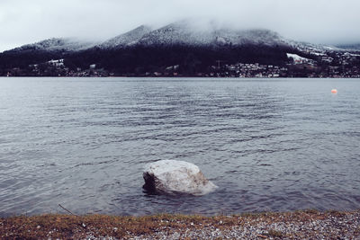 Scenic view of sea against sky during winter