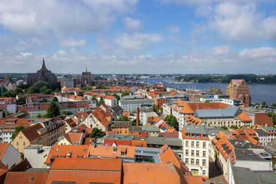 High angle view at the hanseatic city rostock, germany