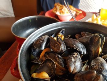 Close-up of seafood in plate on table