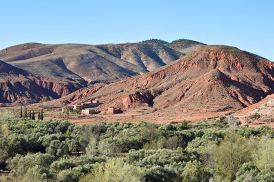 Scenic view of rocky mountains against clear sky