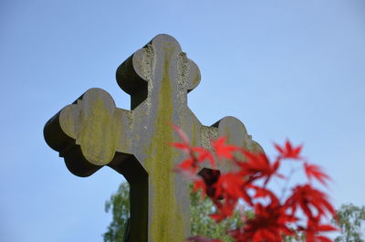 Close-up of cemetery against clear sky