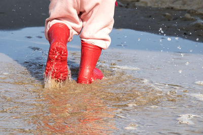 Low section of person on wet shore