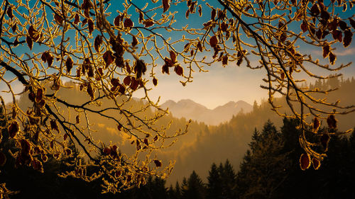 Scenic view of mountains against sky during sunset