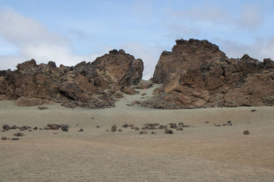 Rock formations on land against sky