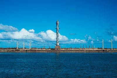 Scenic view of sea against blue sky