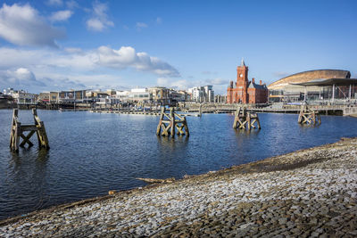 Landscape view of cardiff bay, wales, uk