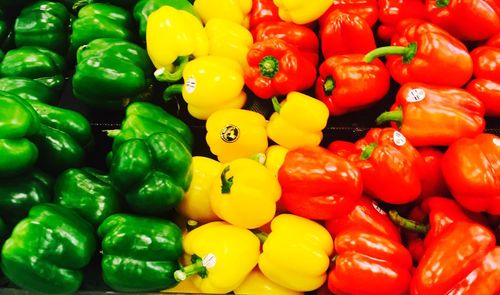 Full frame shot of bell peppers for sale in market