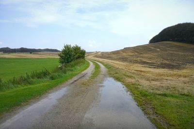 Road amidst field against sky