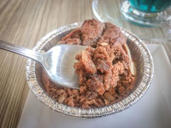 High angle view of food in plate on table