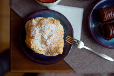 High angle view of breakfast on table