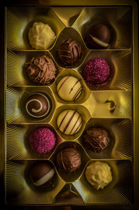 High angle view of candies on table