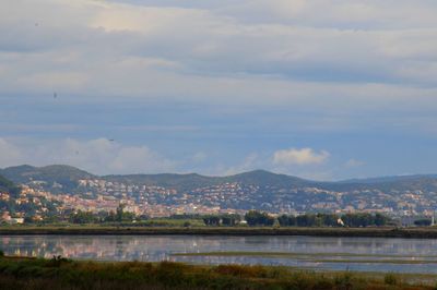 Scenic view of lake against sky