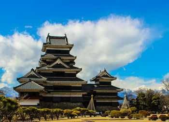 Low angle view of building against cloudy sky