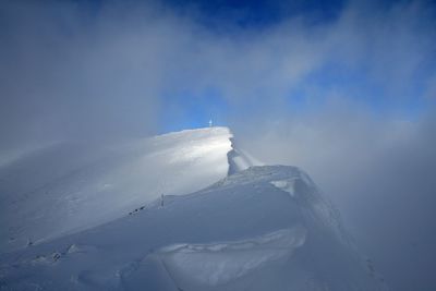 Snow covered landscape against sky