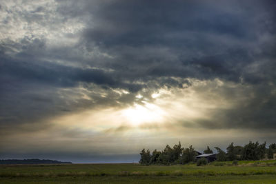 Scenic view of field against sky during sunset