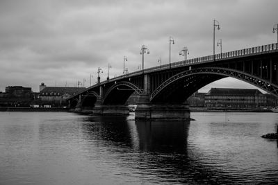 Bridge over river against cloudy sky