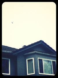 Low angle view of birds on built structure