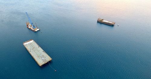 High angle view of ship in sea