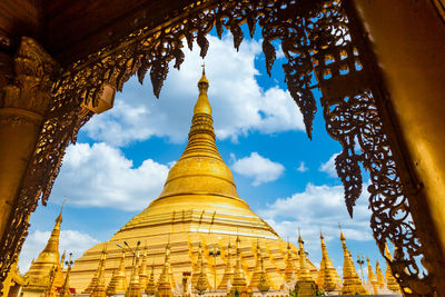 Low angle view of pagoda against sky