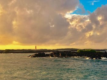 Scenic view of sea against cloudy sky