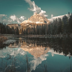 Panoramic view of lake and trees against sky