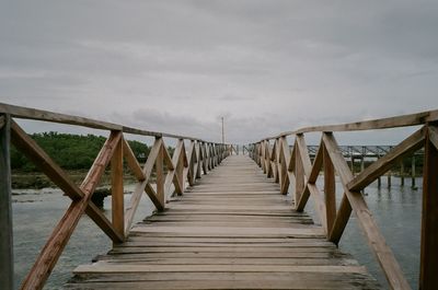 Pier on beach against sky