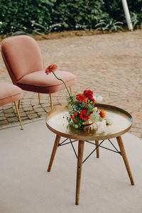 High angle view of bouquet on table