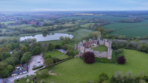 An aerial view of the historic framlingham castle in suffolk, uk