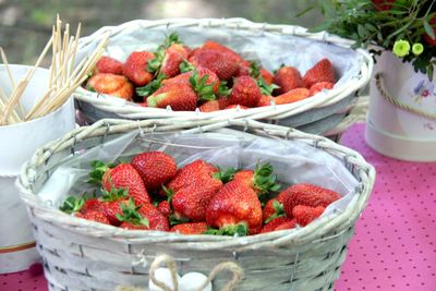 Close-up of strawberries in basket