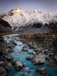 Scenic view of snowcapped mountains against sky