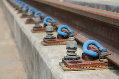 Close-up of rusty railroad track