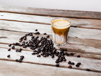 High angle view of coffee cup on table