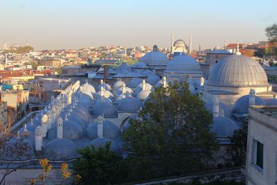 High angle view of town against sky