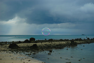Scenic view of sea against cloudy sky