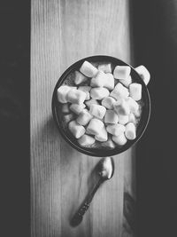 High angle view of ice cream in bowl on table