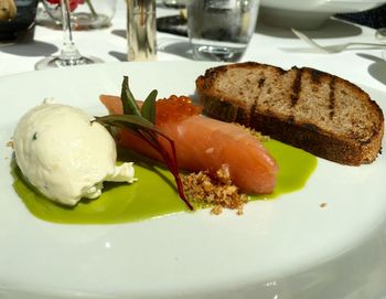 Close-up of ice cream in plate on table